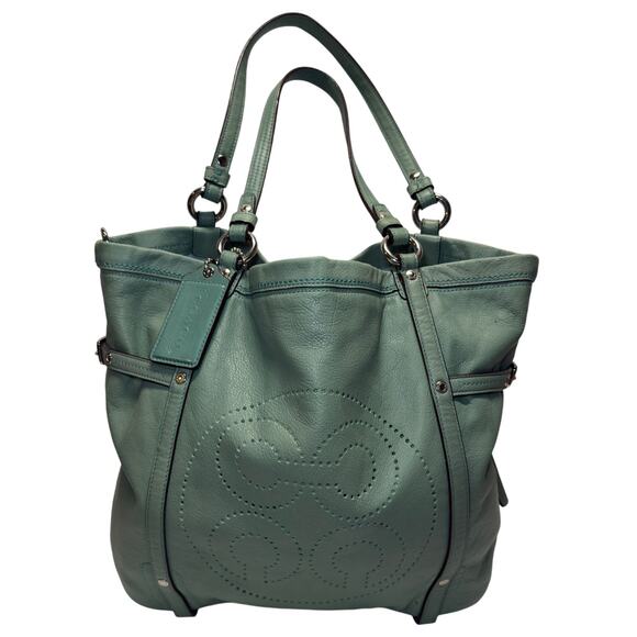 COACH AUDREY ANDIE #17064 CINCHED JADE GREEN LEATHER TOTE - Picture 8 of 10